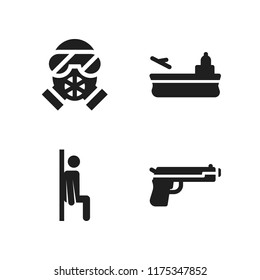 armed icon. 4 armed vector icons set. squad, handgun and aircraft carrier icons for web and design about armed theme