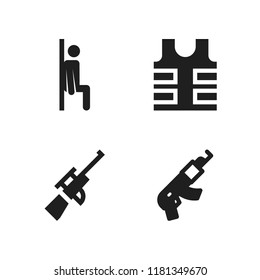 armed icon. 4 armed vector icons set. squad, rifle and bulletproof vest icons for web and design about armed theme