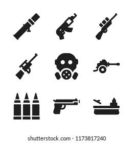 armed icon. 9 armed vector icons set. ammunition, gas mask and rifle icons for web and design about armed theme