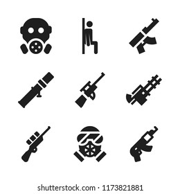 armed icon. 9 armed vector icons set. rifle, bazooka and squad icons for web and design about armed theme
