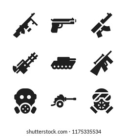 armed icon. 9 armed vector icons set. weapons, sniper and gas mask icons for web and design about armed theme