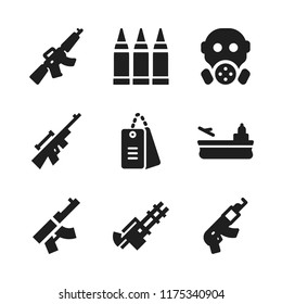 armed icon. 9 armed vector icons set. rifle, ammunition and gas mask icons for web and design about armed theme