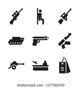 armed icon. 9 armed vector icons set. war tank, weapons and squad icons for web and design about armed theme