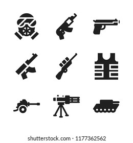 armed icon. 9 armed vector icons set. machine gun, gas mask and weapons icons for web and design about armed theme