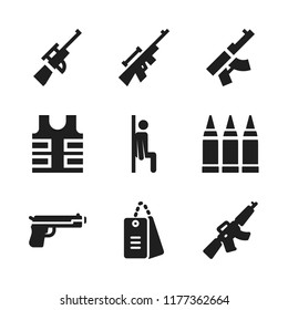 armed icon. 9 armed vector icons set. handgun, dog tags military and bulletproof vest icons for web and design about armed theme
