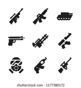 armed icon. 9 armed vector icons set. rifle, gas mask and handgun icons for web and design about armed theme