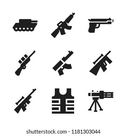 armed icon. 9 armed vector icons set. sniper, rifle and machine gun icons for web and design about armed theme