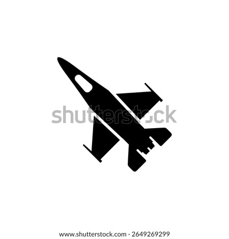 Armed Jet Fighter, Flight War Plane Solid Flat Vector Icon Isolated on White Background.