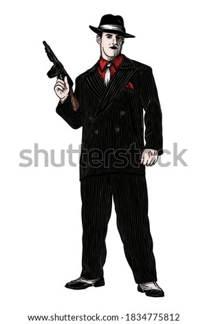 Armed mafia boss Vector illustration - Hand drawn 