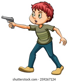 Armed man with a gun on a white background