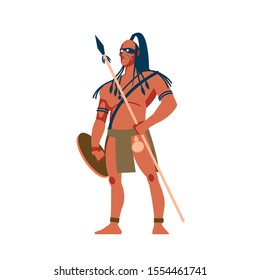 Armed native people of African tribes, Australian and American aboriginal set, tribe member in traditional clothing with a spear and shield in his hands. Vector Illustrations on a white background