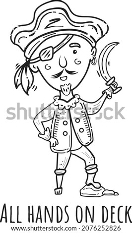 Armed Pirate. All hands on deck. Vector Cartoon Bundle, Coloring Page or Book for Children and Adults