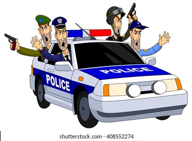 Armed police chase in a patrol car.