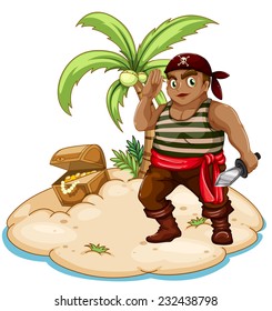 Armed prirate with the treasure