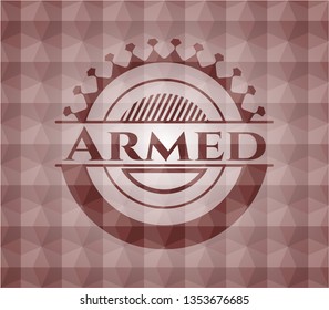 Armed red geometric pattern emblem. Seamless.