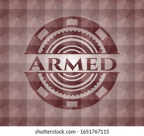 Bewaffnetes rotes, nahtloses Abzeichen mit geometrischem Musterhintergrund.