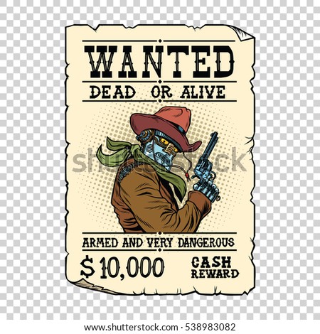 Armed robot cowboy. Steampunk retro ad
