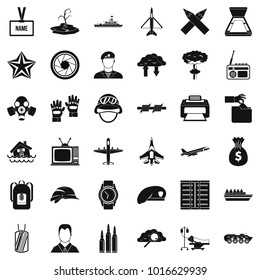 Armed services icons set. Simple set of 36 armed services vector icons for web isolated on white background