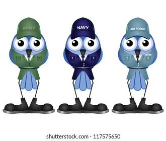 Armed services personnel isolated on white background