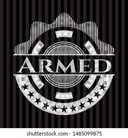 Armed silvery shiny emblem. Vector Illustration. Mosaic.