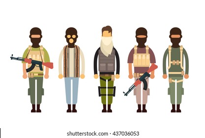 Armed Terrorist Group Terrorism Concept Flat Vector Illustration