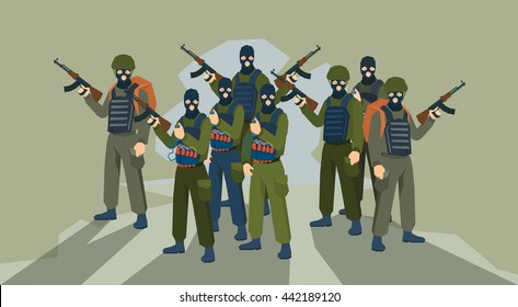 Armed Terrorist Group Terrorism Concept Flat Vector Illustration