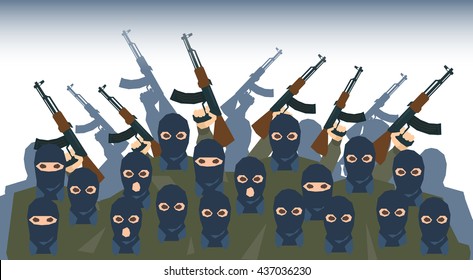 Armed Terrorist Group Terrorism People Crowd Vector Illustration