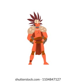Armed tribal male warriors set, tribe members in traditional clothing vector Illustrations isolated on a white background.