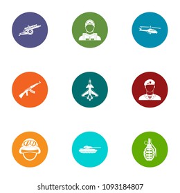 Armed uprising icons set. Flat set of 9 armed uprising vector icons for web isolated on white background