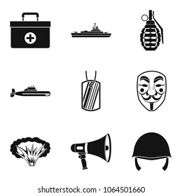 Armed uprising icons set. Simple set of 9 armed uprising vector icons for web isolated on white background