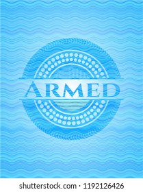 Armed water wave representation style badge.