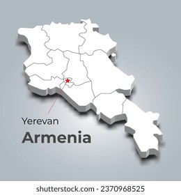 Armenia 3d map with borders of regions and it’s capital