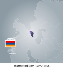 Armenia 3d map with information of area and population of the country.