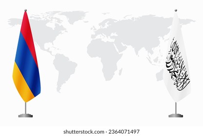 Armenia  and Afghanistan flags for official meeting against background of world map.