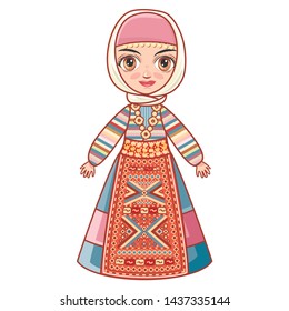 Armenia. Armenian ethnic European folk costume for girl. Armenian doll in clothes. Armenians taraz. 