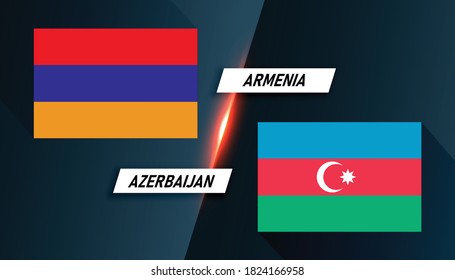 Armenia and Azerbaijan in war against each other. Political differences between 2 countries in nagorno karabakh. Flags of Armenia and Azerbaijan. 