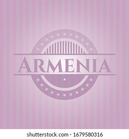 Armenien-Schild mit rosafarbenem Hintergrund. Vektorillustration Illustration. Detaillierte Angaben.