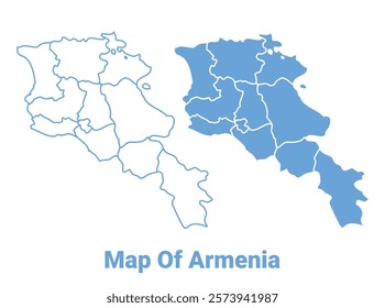 Armenia Blue map flat regions border outline vector illustration