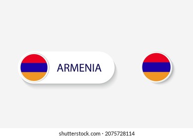 Bandera de botón de Armenia en ilustración de óvalo en forma de palabra de Armenia. Y la bandera de botón Armenia. 