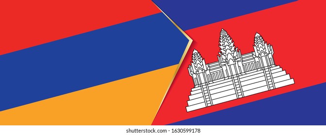 Armenia and Cambodia flags, two vector flags symbol of relationship or confrontation.