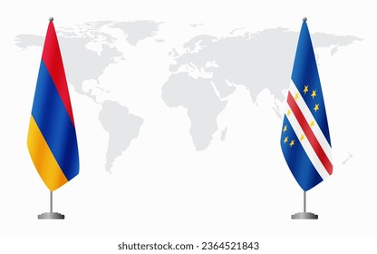 Armenia  and Cape Verde flags for official meeting against background of world map.