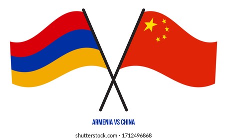 Armenia and China Flags Crossed And Waving Flat Style. Official Proportion. Correct Colors.