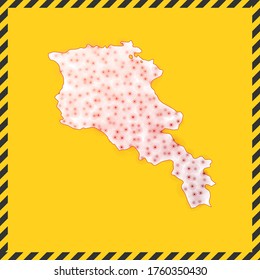Armenia closed - virus danger sign. Lock down country icon. Black striped border around map with virus spread concept. Vector illustration.