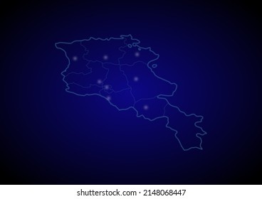 Mapa conceptual vectorial de Armenia con ciudades brillantes, mapa de Armenia adecuado para tecnología, innovación o conceptos de internet.