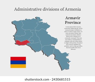 Armenia country - high detailed illustration map divided on regions. Blank Armenia map isolated on background. Vector template Armavir province for website, pattern, infographic, education