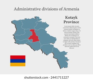 Armenia country - high detailed illustration map divided on regions. Blank Armenia map isolated on background. Vector template Kotayk province for website, pattern, infographic, education