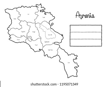 Armenia Country Map Flag Vector Illustration Hand Drawn Cartoon Art