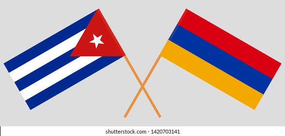 Armenia and Cuba. Crossed Armenian and Cuban flags