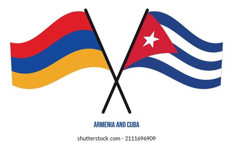 Armenia and Cuba Flags Crossed And Waving Flat Style. Official Proportion. Correct Colors.