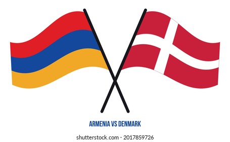 Armenia and Denmark Flags Crossed And Waving Flat Style. Official Proportion. Correct Colors.